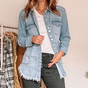 Raw hem denim shirt